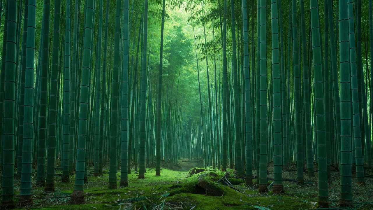 密生する竹の縦の森