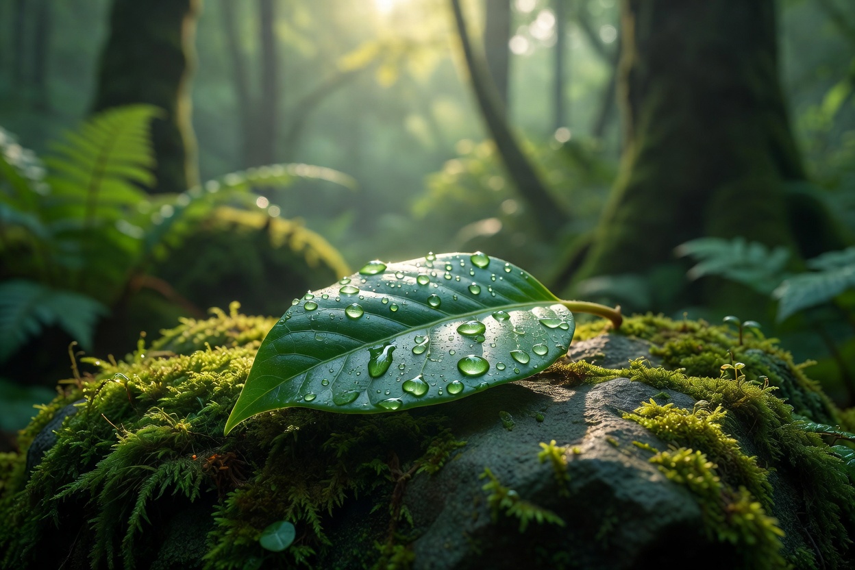 苔石に宿る葉の水滴